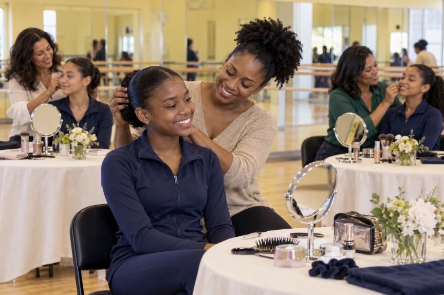 Mothers styling their daughters' hair at the GLAM Workshop